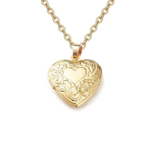Rose-Gold Antique Crystal Heart Locket Pendant Chain Necklace